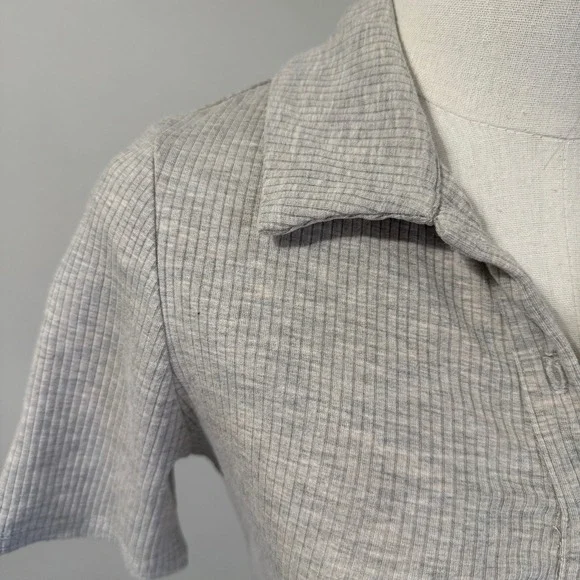 Reformation Lennon Ribbed Ruched Button Front Collared Mini Dress Grey Small - Picture 4 of 8